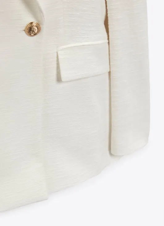 Zara blazer jacket textured double breasted white golden buttons office casual - Image 3