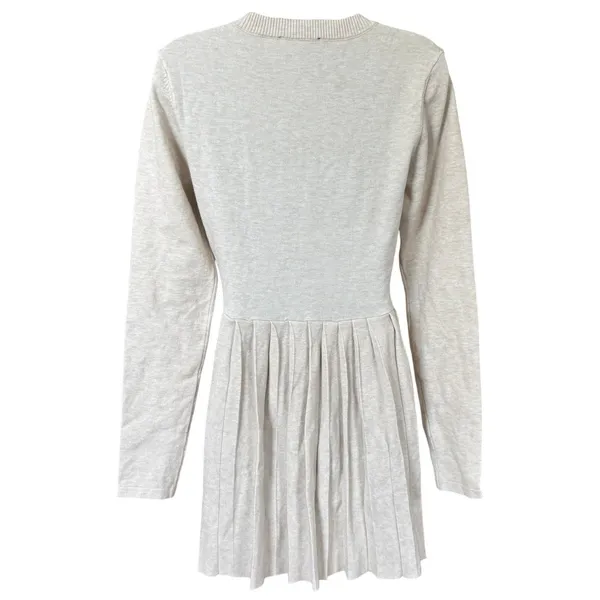 Lulus Beyond Sweet Heathered Beige Pearl Pleated Mini‎ Sweater Dress Sz M - Image 3