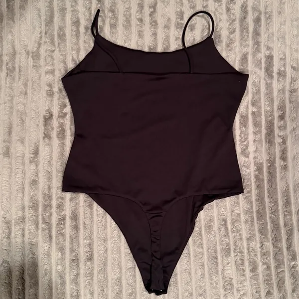 By‎ Anthropologie Womens Black Spaghetti Strap Thong Bodysuit Large Scoop Neck - Image 8