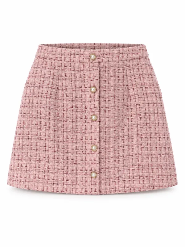 Lulus Charmed Perfection Pink Tweed Sequin Pearl Mini Skirt Large - Image 2