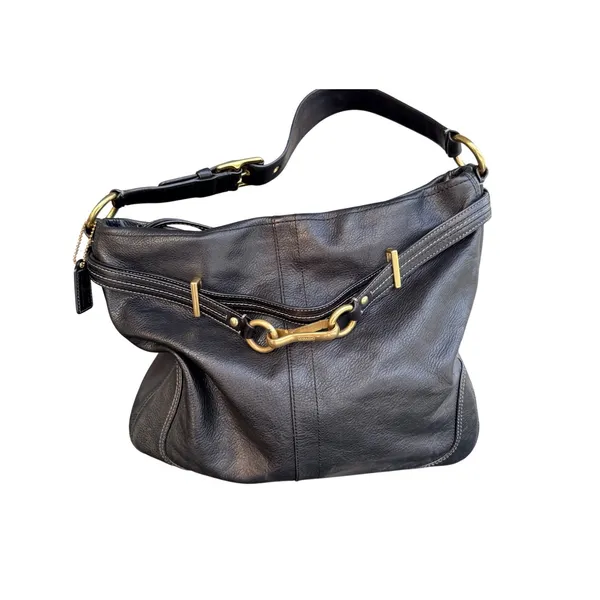 Vintage Coach Hamilton Hobo Bag Black Pebbled Leather Brass Horsebit Style 12460 - Image 2