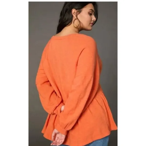 Pilcro By Anthropologie 100% Cotton Tangerine Baby Doll‎ Peplum Blouse Size M - Image 2