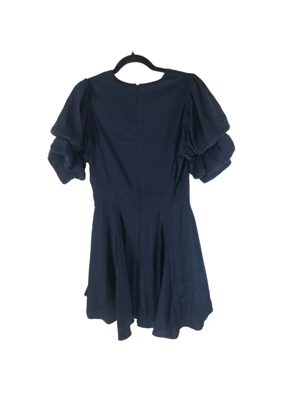 1.State Mini Dress A Line Tiered Bubble Sleeves V Neck Navy Blue M - Image 2