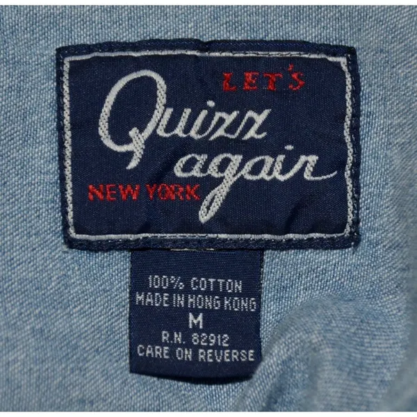 Vintage Quizz Again Cotton Denim Button Up Shirt Size M Embroidered Christmas - Image 8