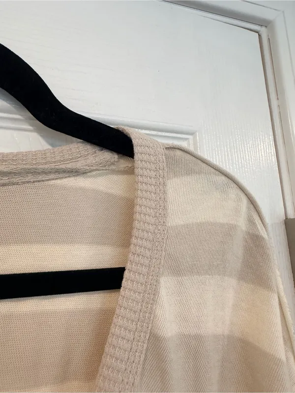 NWOT Free People We The Free Size S Tan Cream Striped Thermal Knit V Neck Top - Image 3