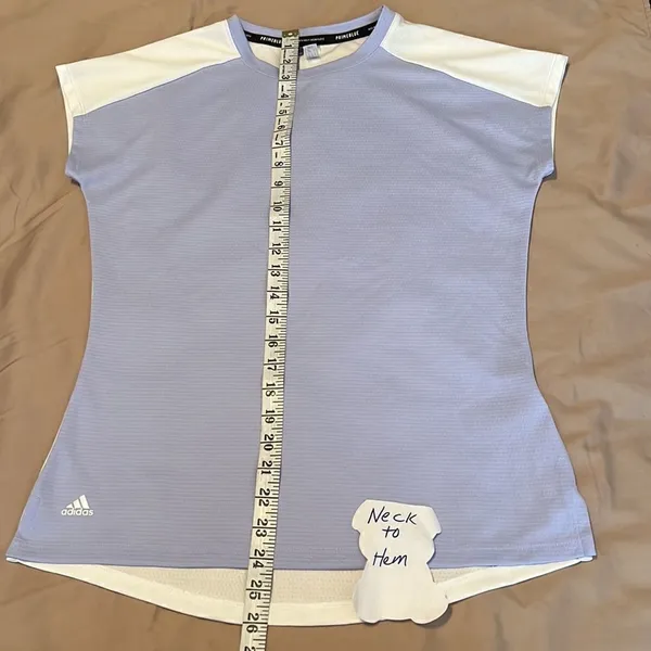 Adidas primeblue size small lavender front longer white back cap sleeves GUC - Image 12