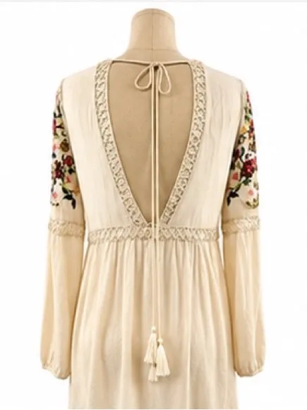 En Crème Embroidered Boho Babydoll Tunic Dress Ivory Rayon Embroidery Medium - Image 4