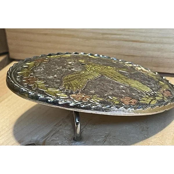 Vintage Eagle Belt Buckle Made In USA Mixed Metal Silver Gold Copper Oval - Image 7