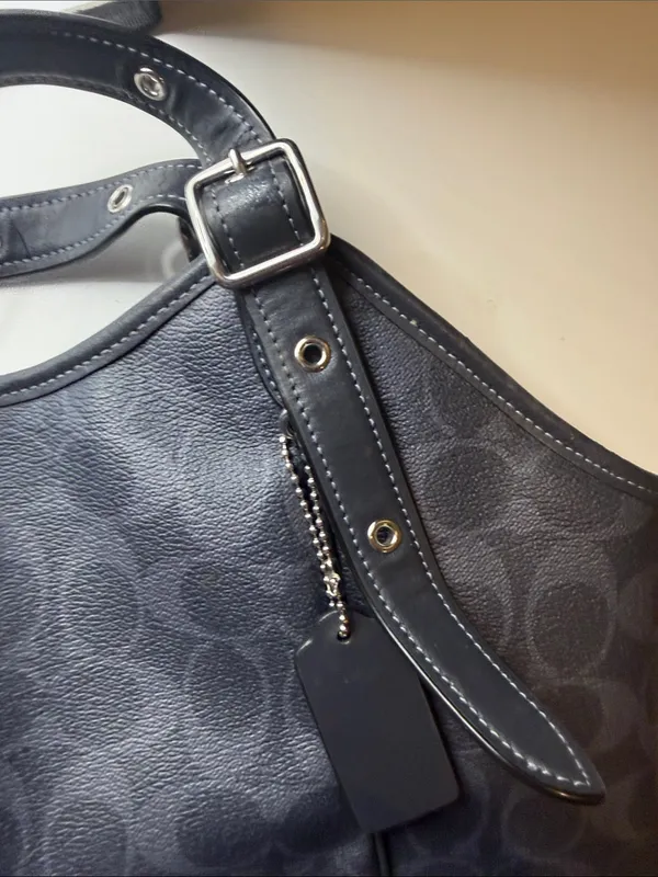 Coach Black Meadow Shoulder Bag in Signature Canvas Dual Straps Brown Interior - Image 11
