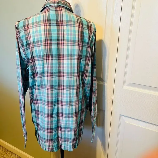 Victoria’s Secret Blue Pink Plaid Sleepshirt Long Sleeve‎ Button Front Medium - Image 6