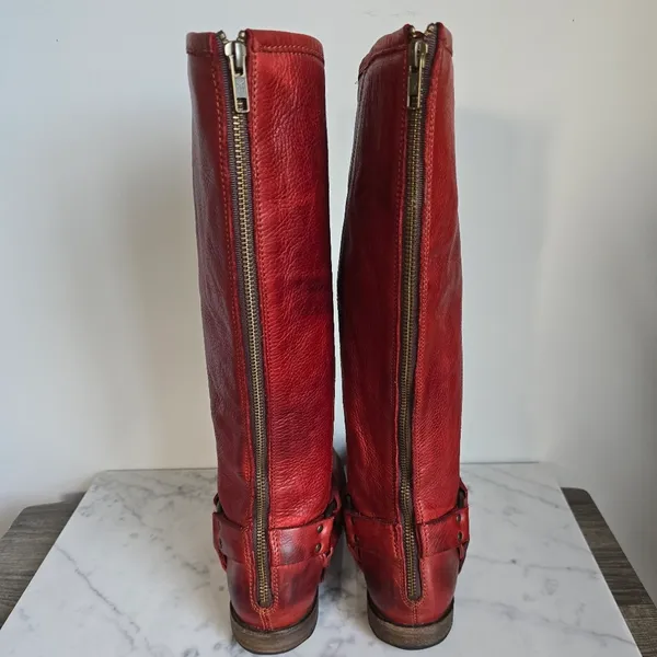 Frye, Phillip Harness Boots Red Burgundy Tall Leather Western Boot, Size 8.5 - Image 10