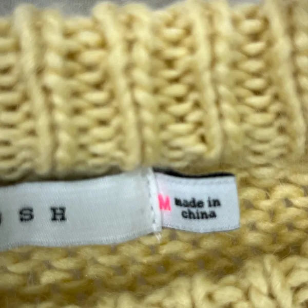 Lush Crop Cable Knit Chunky Sweater Women M‎ Wool Blend Pale Yellow Costal Cozy - Image 4