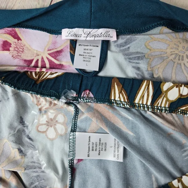 Linea Donatella Teal Floral Robe & Pants MHK197 Large NWT Pajama Set - Image 6
