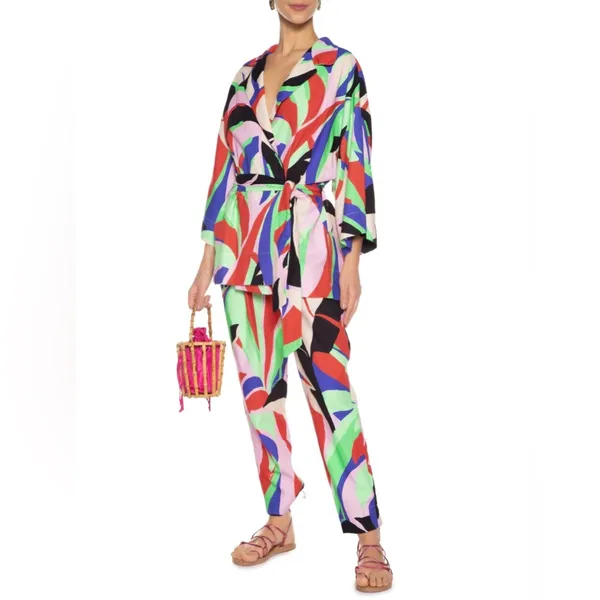 Farm Rio Women's Fresh Foliage Colorful Print Tie‎ Waist Casual Jacket Kimono XS - Image 2