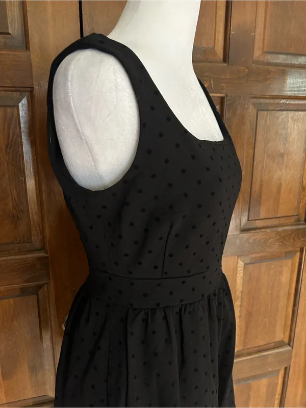 Madewell Black Swiss Dot Fit Flare Mini Dress Small S Viscose Stretch Pockets - Image 3