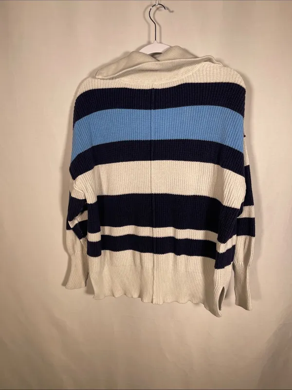 Aerie Womens Beyond Quarter Zip Sweater Chunky Blue Stripes Xxs Oversized - Image 5