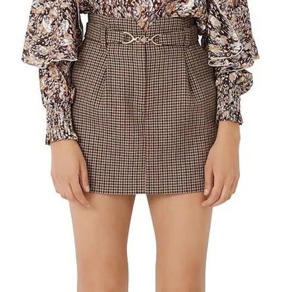 Maje | Jeling Checked Mini Skirt with Horsebit Belt - Image 3