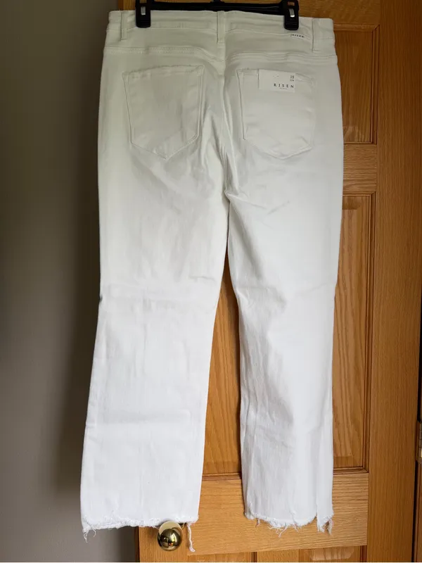Risen Denim White Distressed Cropped Straight Leg Stretch Jeans Size 15/32 NWT - Image 4