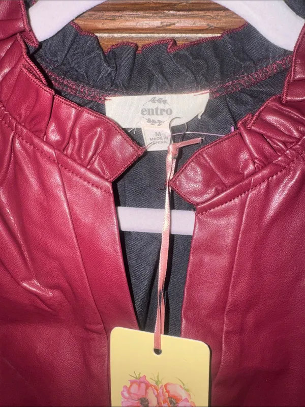 entro Burgundy Puff-Sleeve Faux Leather Dress - Image 3