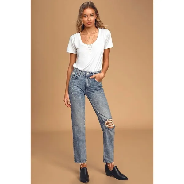 We‎ the Free People Dakota Straight Leg Jeans Size 29 Denim Distressed Cigarette - Image 3