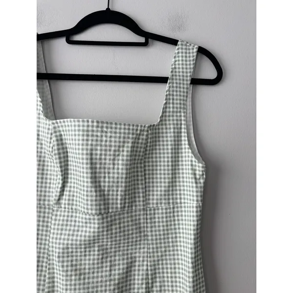 Lulus Happy Chance Sage Green Gingham Square Neck‎ Mini Dress Size Medium - Image 5