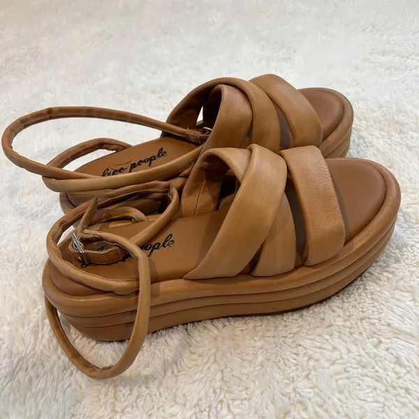 Free People Harper Platform Puffy Ankle Strap Sandal Leather Tan 39.5 Boho Indie - Image 4