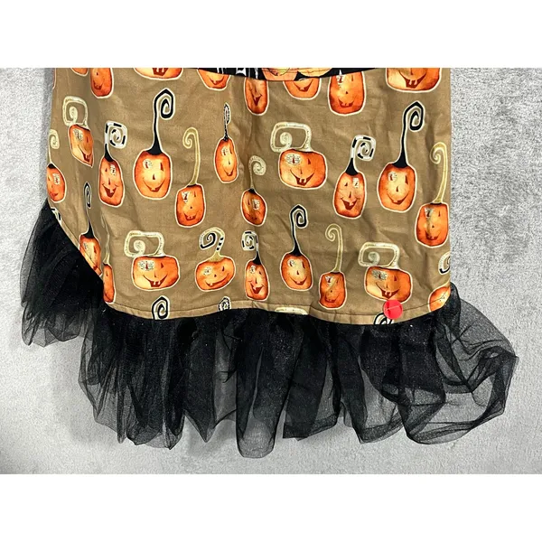 Halloween Bib Apron Handmade One Size Rhinestone BOO Black Tulle Pumpkins - Image 4