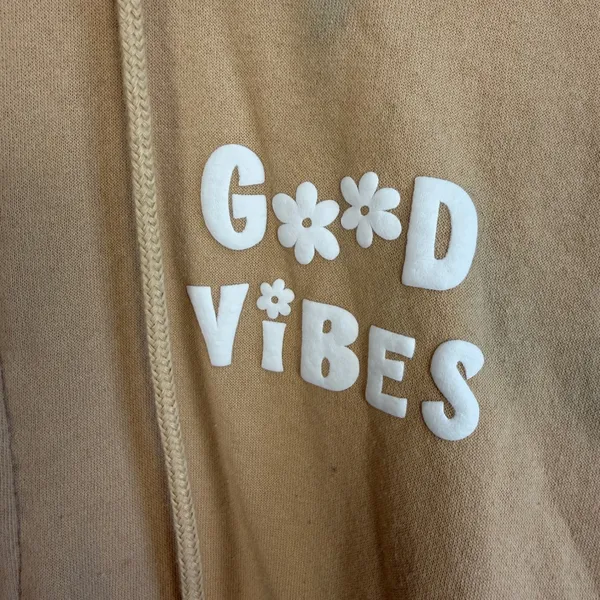 Hippie Rose Good Vibes Full Zip Hoodie and‎ Wide Leg Sweatpants Set Tan Large Loungewear - Image 4