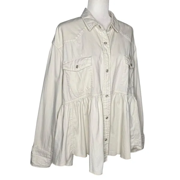We The Free by‎ Free People "Dylan" Peplum Cotton Denim Shacket – Women's Large - Image 4