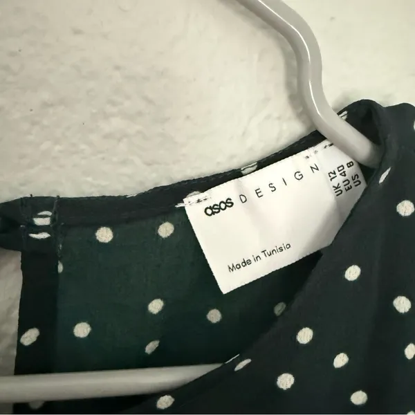 ASOS Design Hunter Green Cream Polka Dot Mini Dress Size 8 NWT - Image 6