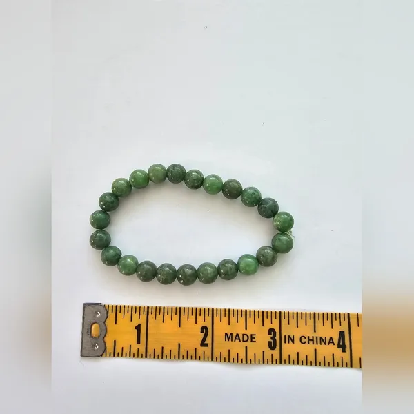 Natural Green Stone Beaded Stretch Bracelet – Moss Green Jade Style – Spiritual - Image 5
