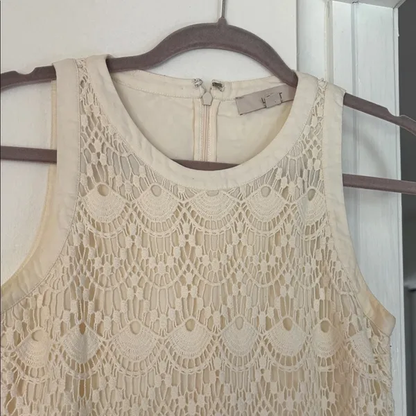 LOFT Ivory Crochet Lace Shift Dress Size 0 Scalloped Hem - Image 5