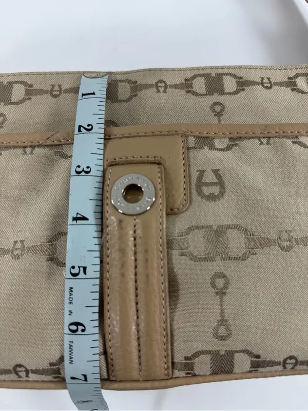 Etienne Aigner Monogram Canvas Shoulder Bag‎ Tan Logo Y2K Baguette Purse - Image 6