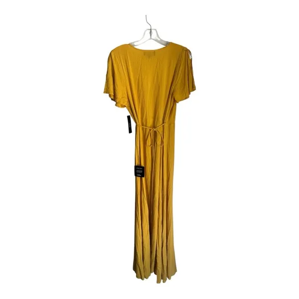 Lulu's Yellow Short Sleeve V-neck Front Slit Maxi Dress - Image 3