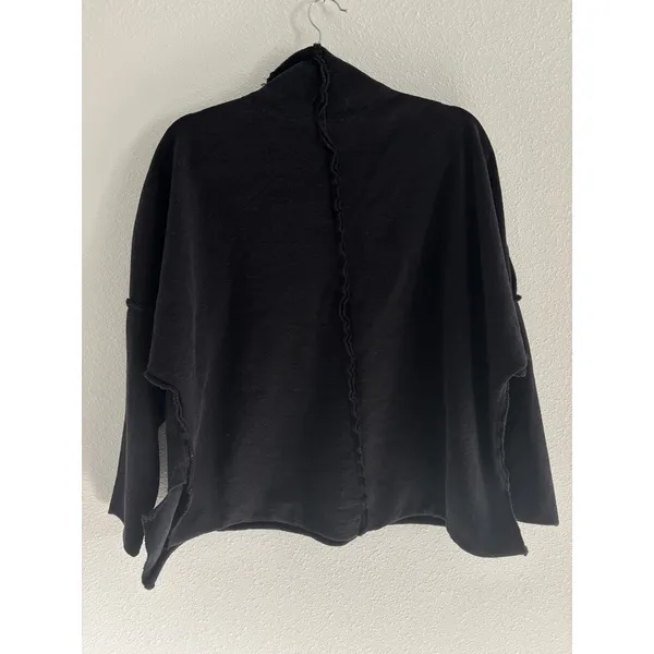Womens‎ Lagenlook Sweatshirt Large Black Reversible Chunky Thick Travel Cotton - Image 3