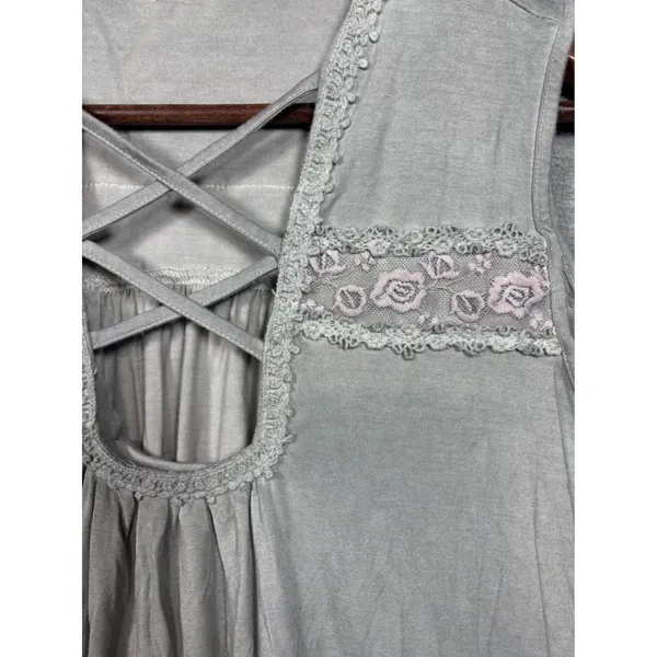 POL Clothing‎ Green Lace Strappy V-Neck Sleeveless Boho Flowy Tank Top L - Image 2