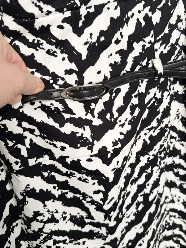 Adrienna Papell Black White Zebra Print Belted Asymmetrical Dress Size 4 - Image 5