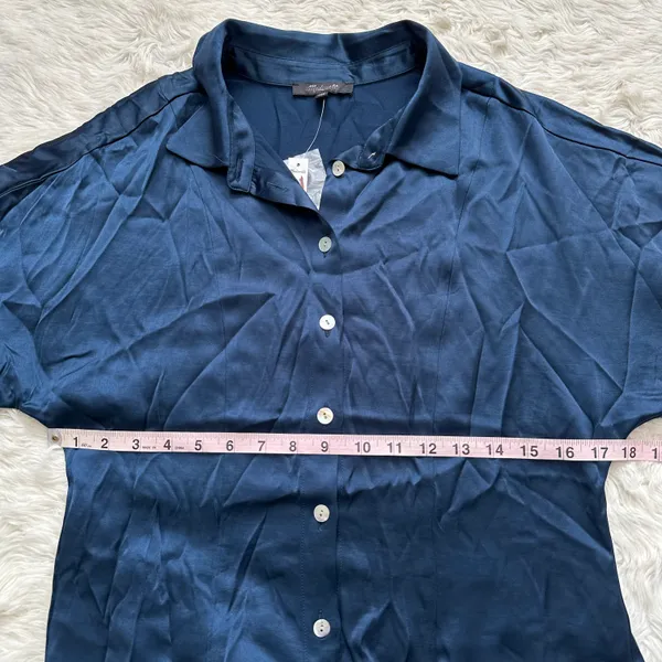 Dress Satin Button-Front Midi Classic Indigo 8 NWT New - Image 12