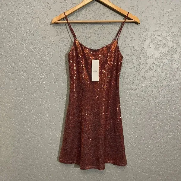 Urban Outfitters Bronze Gretta Sequin Slip Mini Dress - Image 2