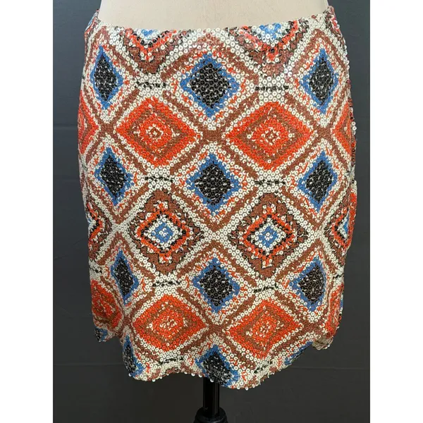 Francesca’s Sequin Bodycon Mini Skirt Multi Diamond Pattern Womens M Blue Size M - Image 2