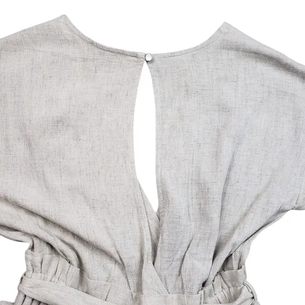 Monteau Jumpsuit Womens Large Beige Linen Wide Leg V-Neck Cropped Boho Overall - Image 13