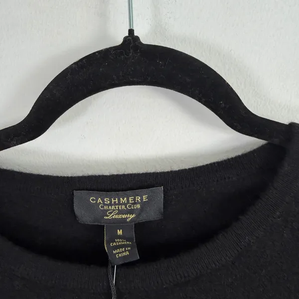 Charter Club Luxury 100% Cashmere Black Crew Sweater Capsole FLAW Womens Medium - Image 4
