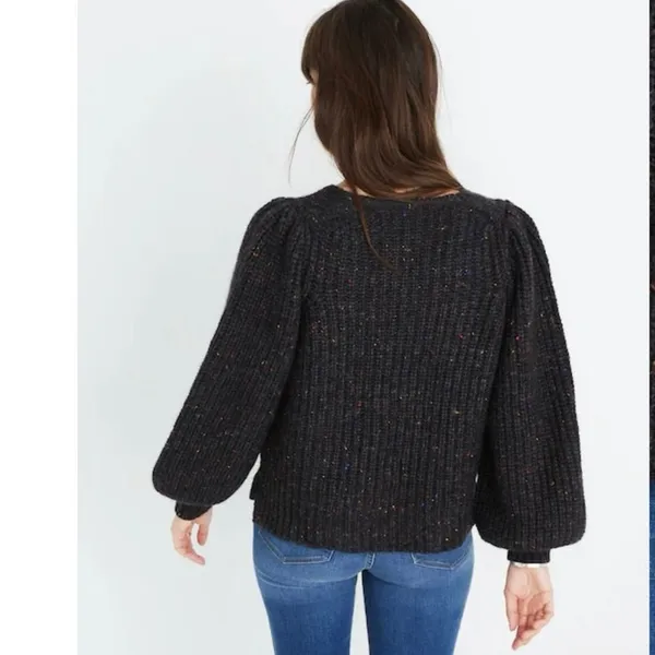 Madewell Size XS Puff Sleeve V Neck Sweater K5757 Speckled Donegal Cyclone - Image 2