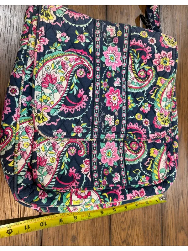 Vera Bradley Navy Quilted Paisley Shoulder Bag with Pink & Green Accents​ - Image 5