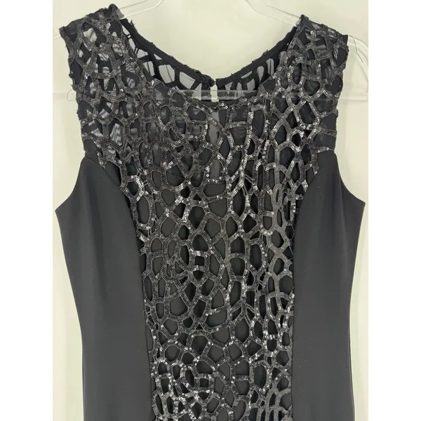 Joseph Ribkoff Black Sequin Mesh Overlay Sheath Dress‎ Womens 10 Sleeveless - Image 2