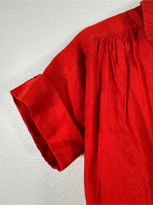 J Crew Orange Linen Short Sleeve Button Down Shirt Dress Womens XS Casual Mini - Image 6