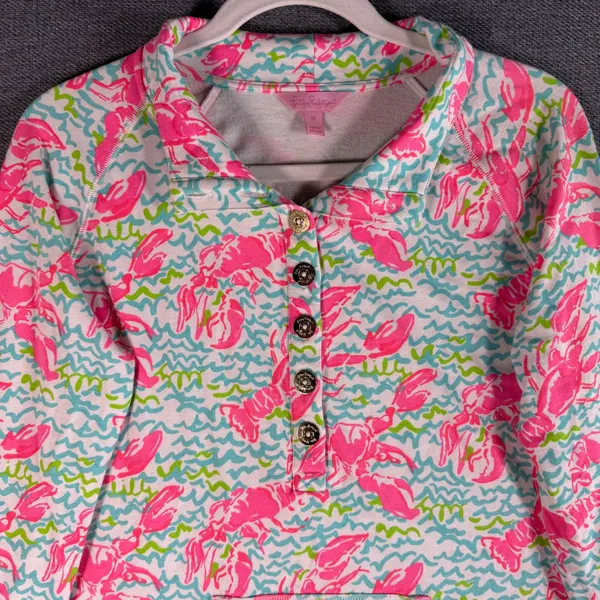 Lilly Pulitzer Skipper Popover Pink Lobster Pullover Quarter Top Med Resortwear - Image 2