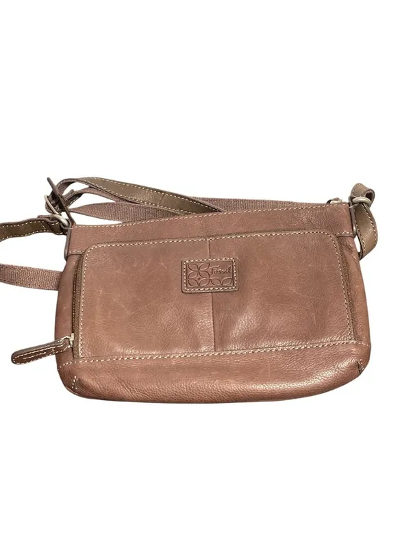 Fossil Brown Leather Crossbody Purse Bag Adj Strap Organizer Zip Closure - Image 8