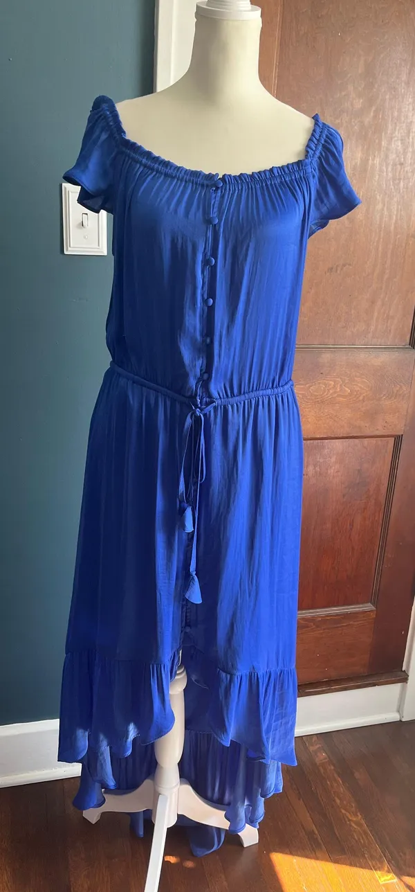Off The Shoulder High Low Dress Blue Size L - Image 2