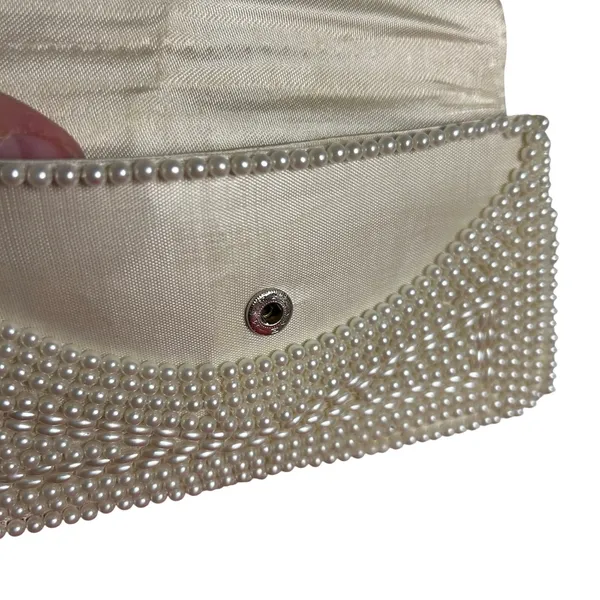 VTG 50s Pearl Beaded Clutch Japan White Evening Bag Glam Coquette Bridal Wedding - Image 13